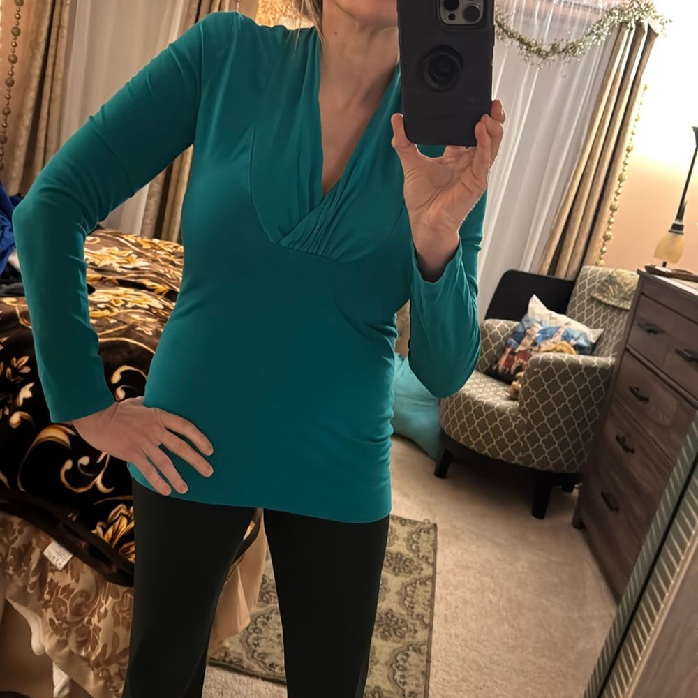 Express Teal Long Sleeve V-Neck Top